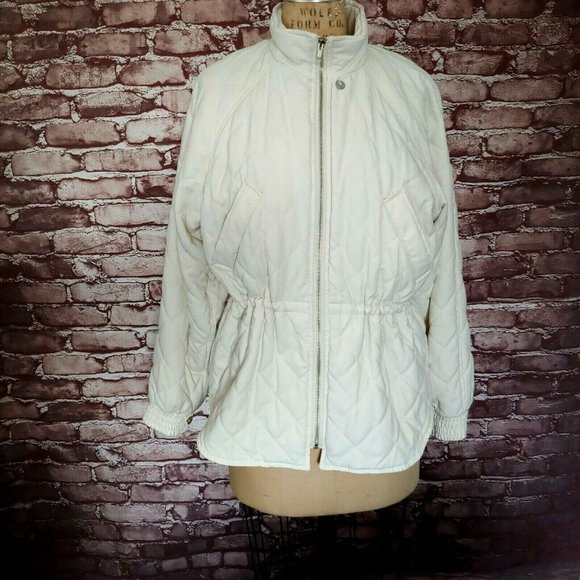 Lizwear Jackets & Blazers - Vintage Lizwear Liz Claiborne Quilted Puffy Jacket Cream Cinch Waste Small